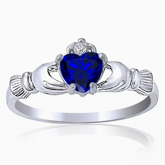 New Blue Sapphire Claddagh Silver Ring. - Picture 1 of 2